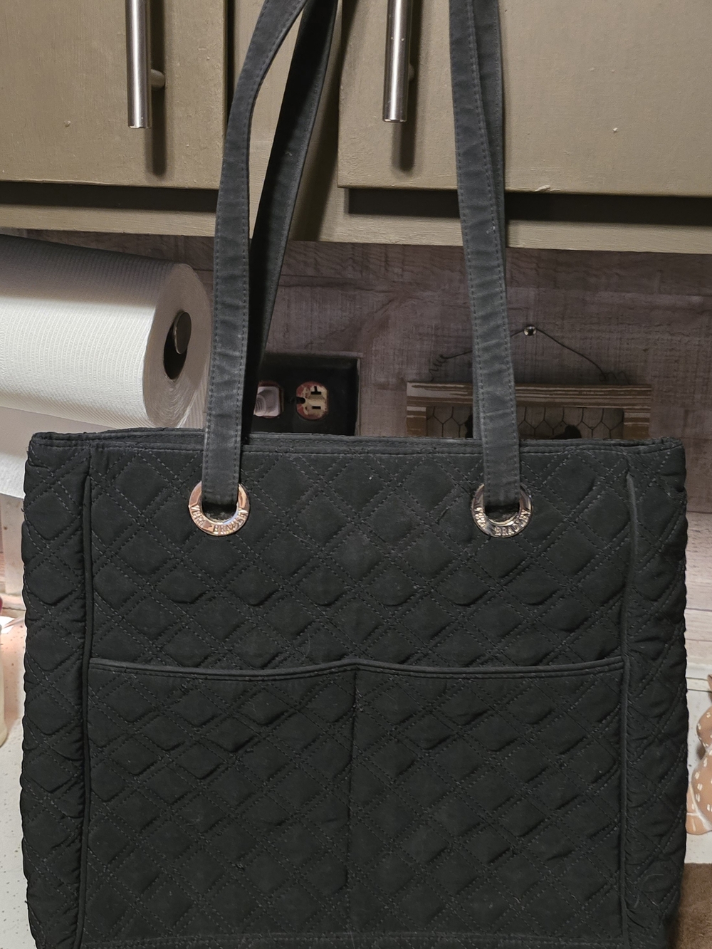 Vera Bradley Black Quilted Satchel with Ring Hardware